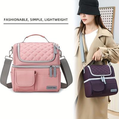 New Large Capacity Double Layer Lunch Bag, Outdoor Picnic Work Lunch Insulated Bag,Simple Portable Crossbody Shoulder Lunch Bag, Non-Food Contact