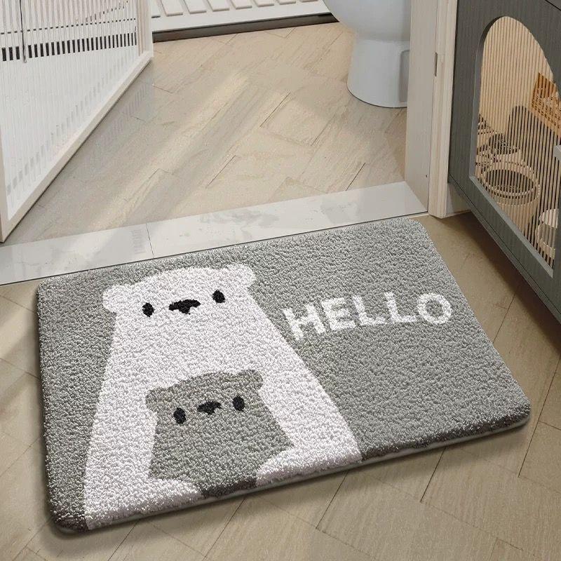 Bathroom door absorbent cartoon imitation cashmere toilet carpet toilet door mat toilet non-slip floor mat