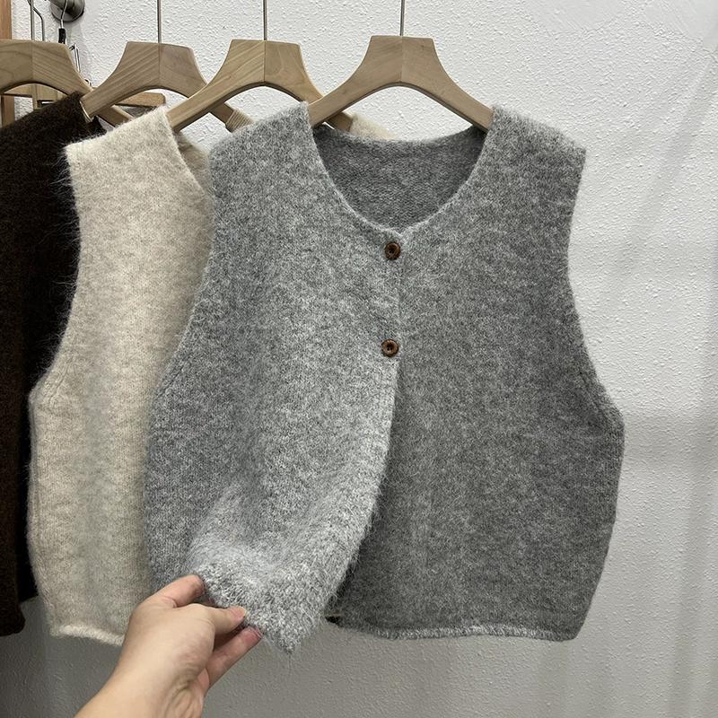 Dimanaf 2025 Vest Sweaters  Autumn Buttons Women Sleeveless Knitting Casual Style Loose Sweater