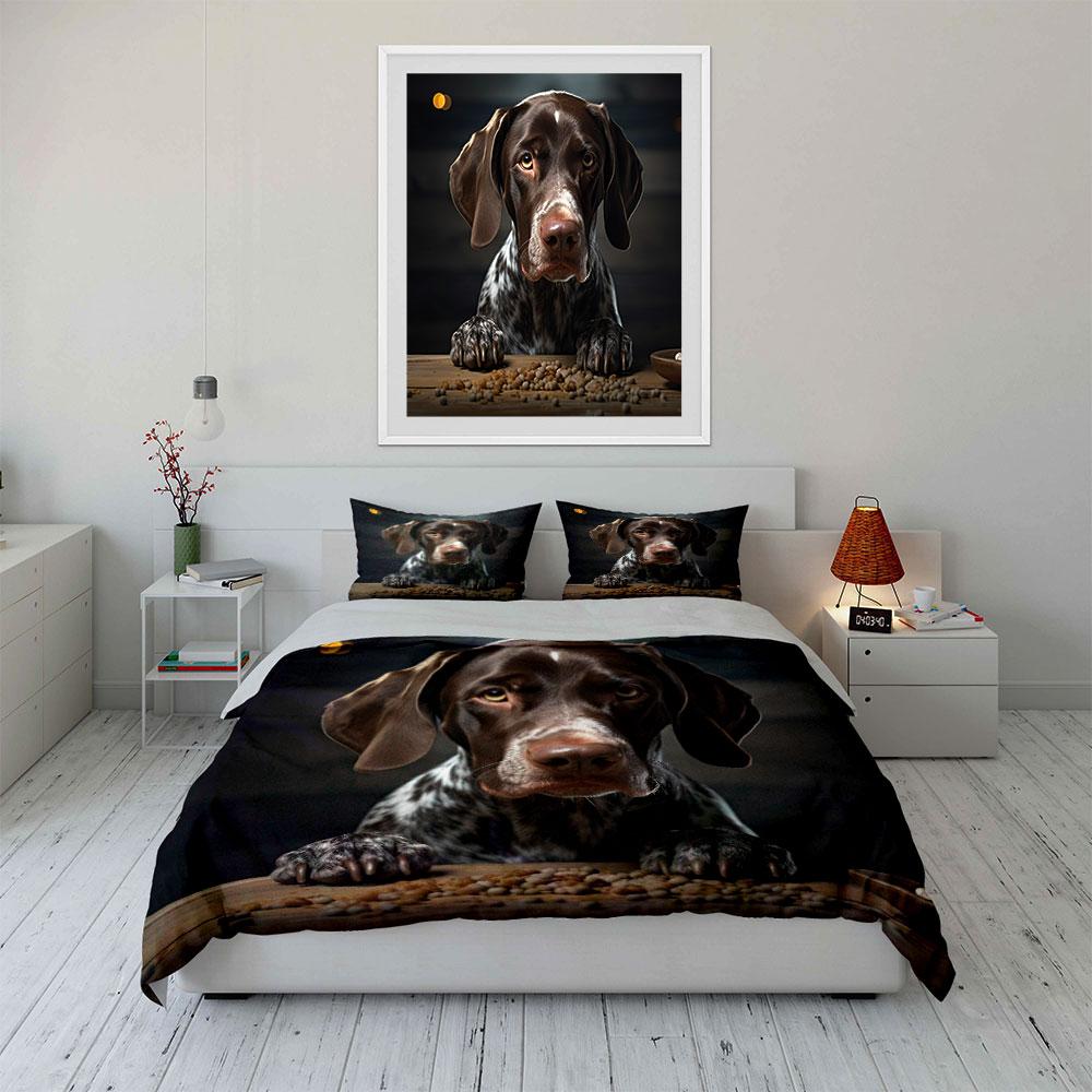 Dog staring at scattered food on table Bedding Set for Kids Luxury Gift 3pcs Digital Print Comforter Set Soft Comfortable