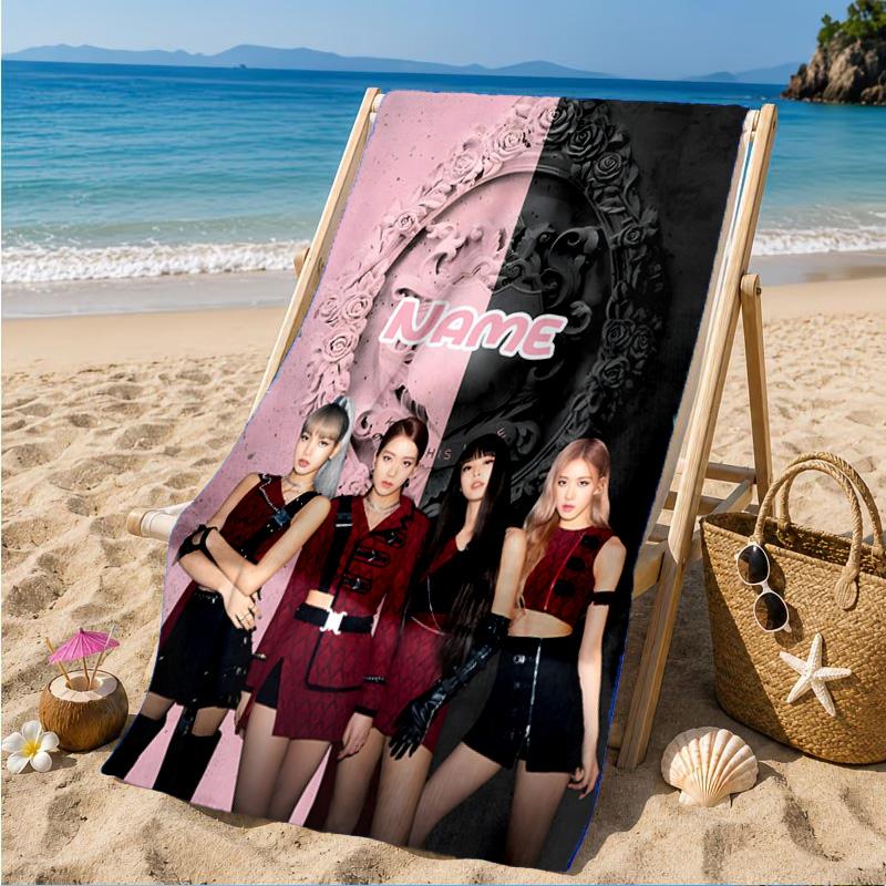 Custom Name Floral Fashion Kpop BP Beach Towel Microfiber Beach Towel, Lightweight and Quick-Dry, for Summer Travel, Swimming Pool Gift