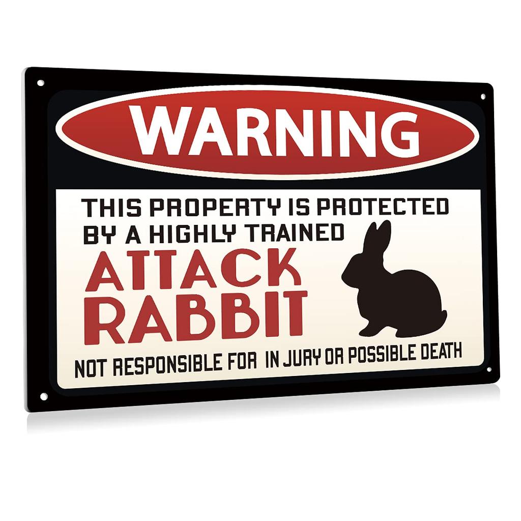 Rustic Novelty Attack Rabbit Vintage Metal Sign Funny Warning Slogan Wall Art For House Yard Farm Garden Fence Outdoor Decoratio