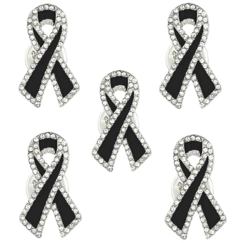 1/3/5Pcs Black Rhinestones Ribbon Brooch Funerals Memorial Pin For Woman Men Suit Dress Shirt Accessories Mourning Badge