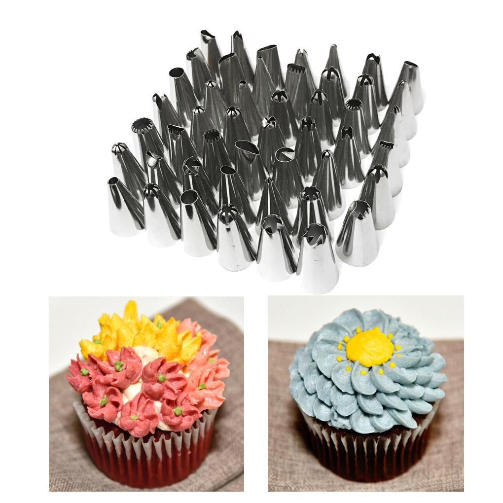 Pack of 48 Cake Piping Tips Stainless Steel Pastry Cupcake Icing Nozzles Tools Professional Beginner for Household Bakery