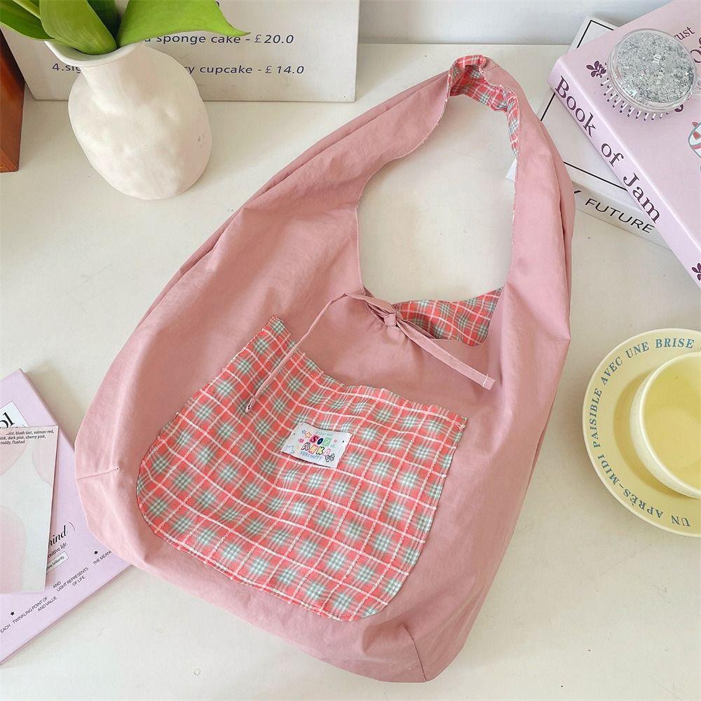 

Bowknot Double Sided Vest Bag Sweet Canvas Tote Bag Vintage Lattice Shoulder Bag Women жёлтый