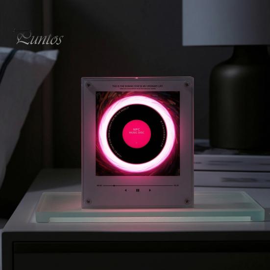 Home Kitchen Music Box Magnetic Refrigerator Player, NFC Enabled Vinyl Record Fridge Magnet, Acrylic Decorative Magnet with Light LED Light,