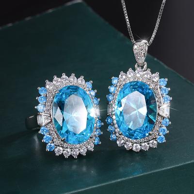 Jewelry Copper Plated Real Gold Real Topa Blue Jewelry Women'S Premium Set Main Stone 13 * 18