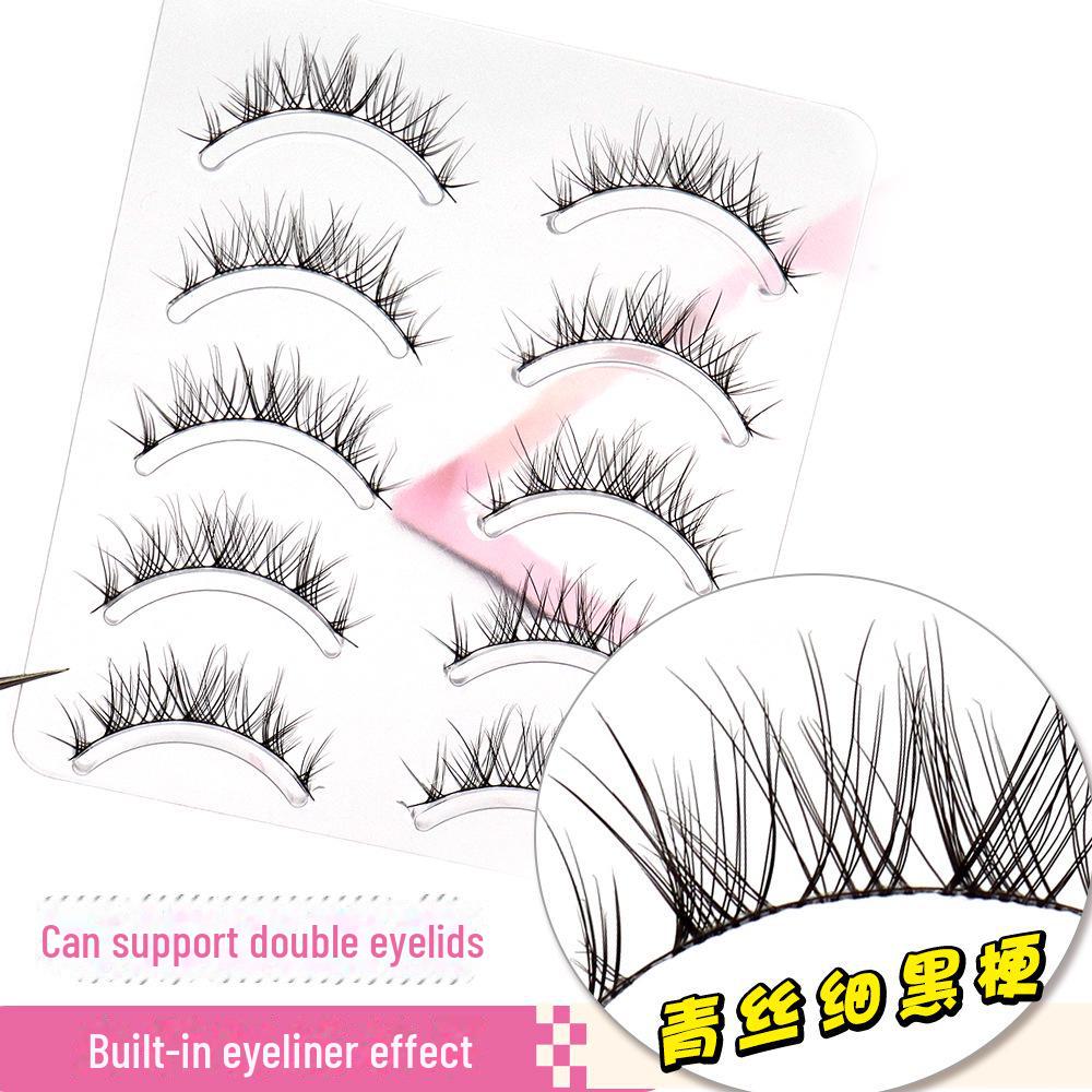 Schwarzes Haar Sonnenblume Falsche Wimpern mit dünnem schwarzem Stiel – Ideal für Doppellider und tägliches Make-up