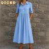Fashion Summer Spring Solid Color Print Short Sleeve POLO Neck Casual Dresses