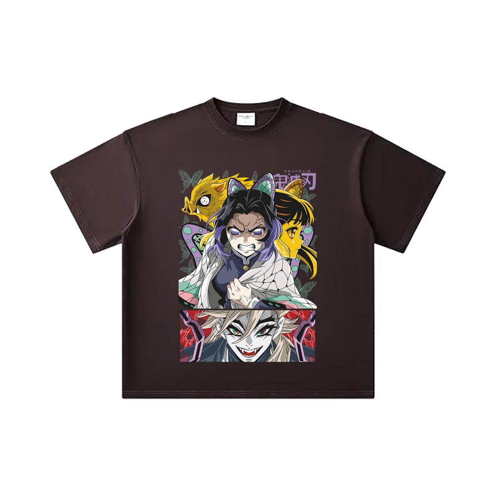 260 GSM Double Yarn 32 Count 100% Cotton Demon Slayer V119 Shinobu Print Unisex Heavy Cotton T Shirt