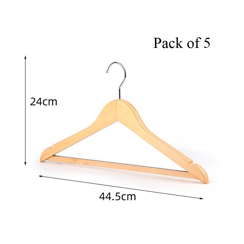 Wooden Hangers 5pcs Solid Wood Coat Hanger Heavy Duty, Smooth Finish High-Grade Wooden Clothes Hanger with Non Slip Pant Bar, 360° Swivel Hook