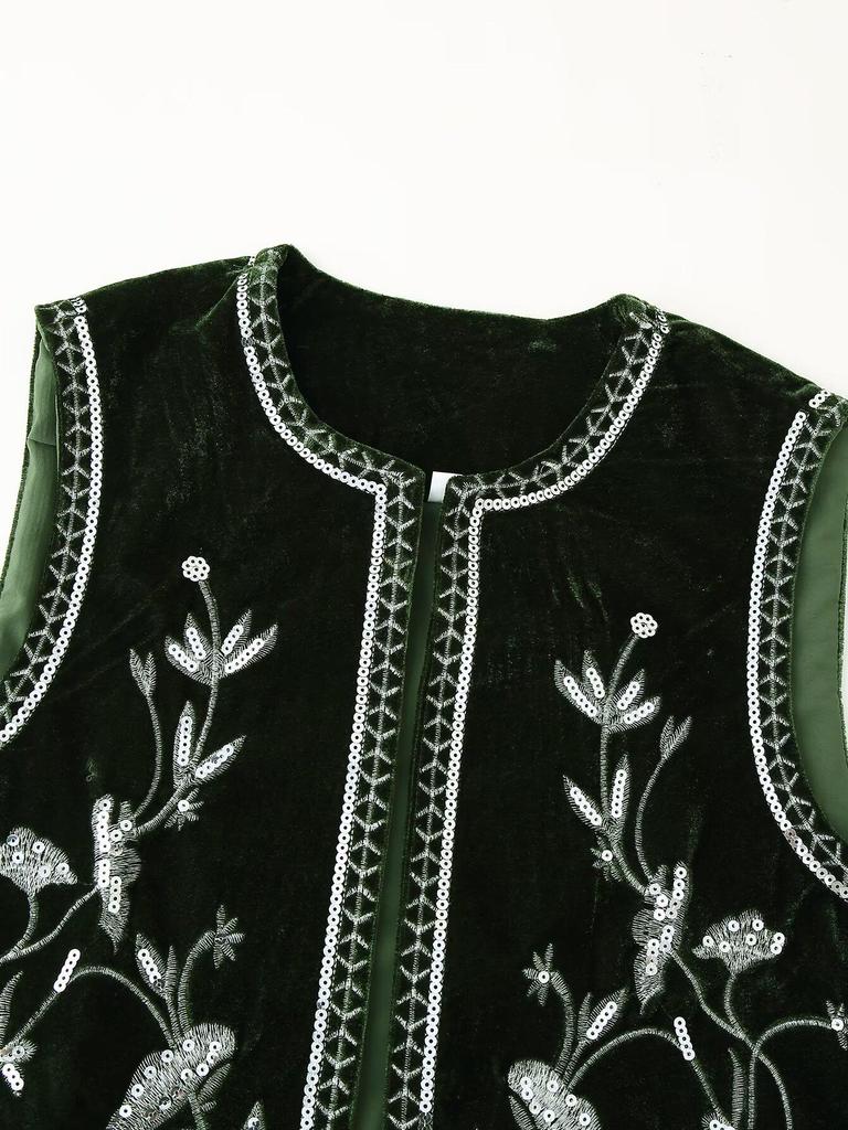 European American Women's Velvet Embroidered Sequin Vest