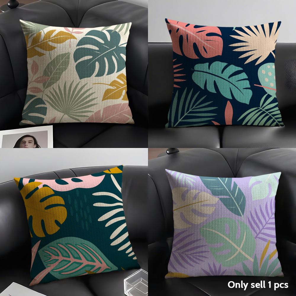 Tropical Rainforest Leaves Cushion Cover Breathable Linen Organic Fabric DoubleSided Printing Sofa Pillow Case Home Decor
