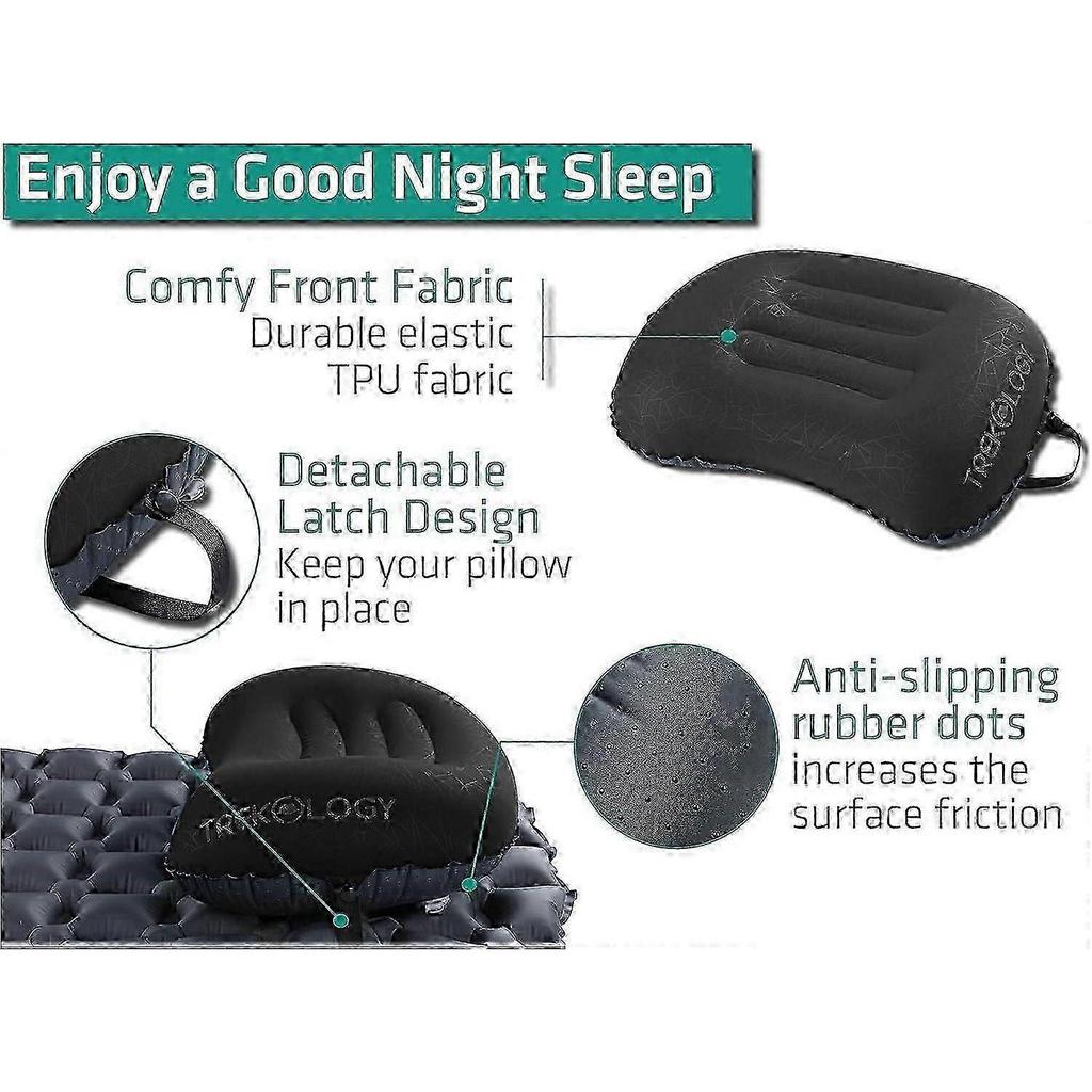TREKOLOGY ALUFT 2.0 Ultralight Inflatable Camping Pillow, Ergonomic Design for Neck and Lumbar Support, Portable Travel Sleep Pillow