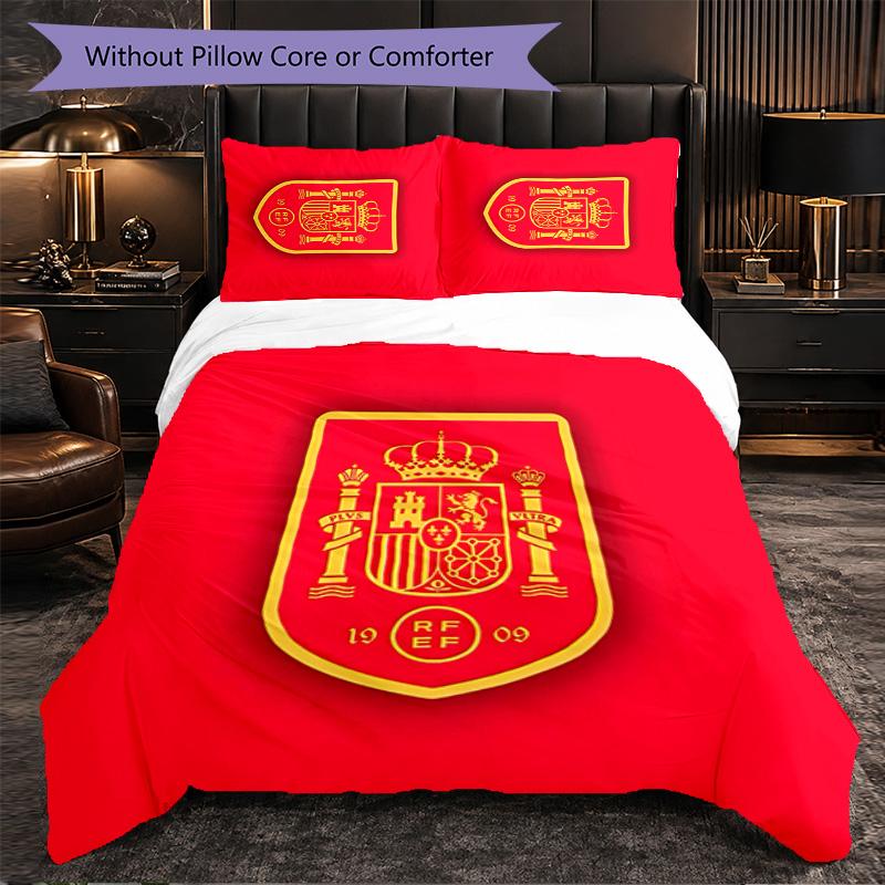 Set Biancheria da Letto a 3 Pezzi Squadra Nazionale di Calcio Spagnola Morbido Set Copripiumino con Federe Set Decorazione Camera da Letto per Casa