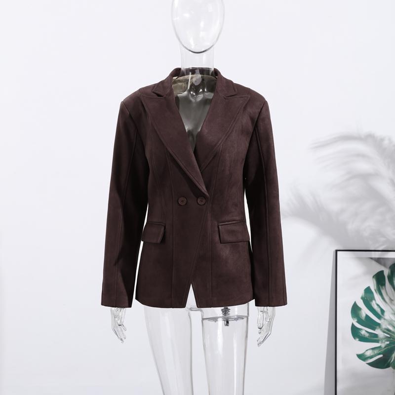 Dark Brown Suede Laplel Jacket Women's Warm Long Sleeve Commute Outerwear Retro British Style Temperament Jacket Autumn 2025