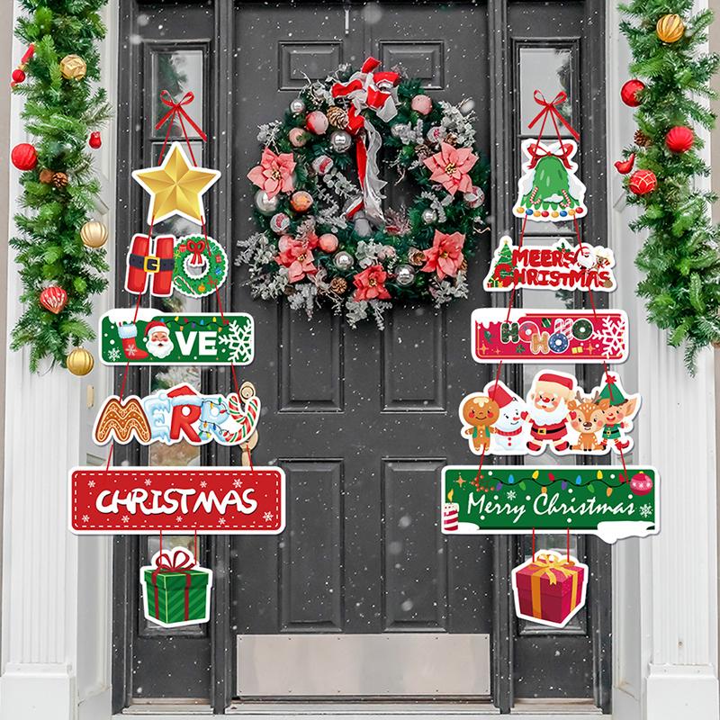 Christmas Porch Door Hanging Banner Christmas Paper Door Decorative Flags Xmas Welcome Sign For  Year Porch Door Banner