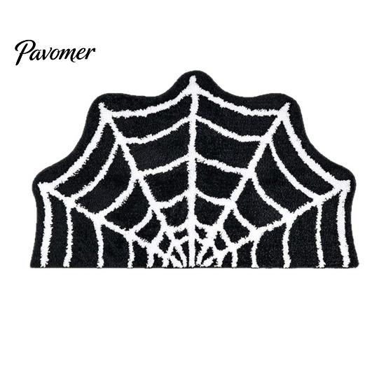Decorative Halloween Rug Spider Web Bath Mat, Gothic Bathroom Rug, Non-slip Indoor Outdoor Porch Black Bat for Home Entrance Bedroom Decor Non