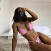 1011 European and American Split Swimsuit Women's Solid Color Sexy Bikini Swimming Jacquard Triangle Swimsuit Slim Sports