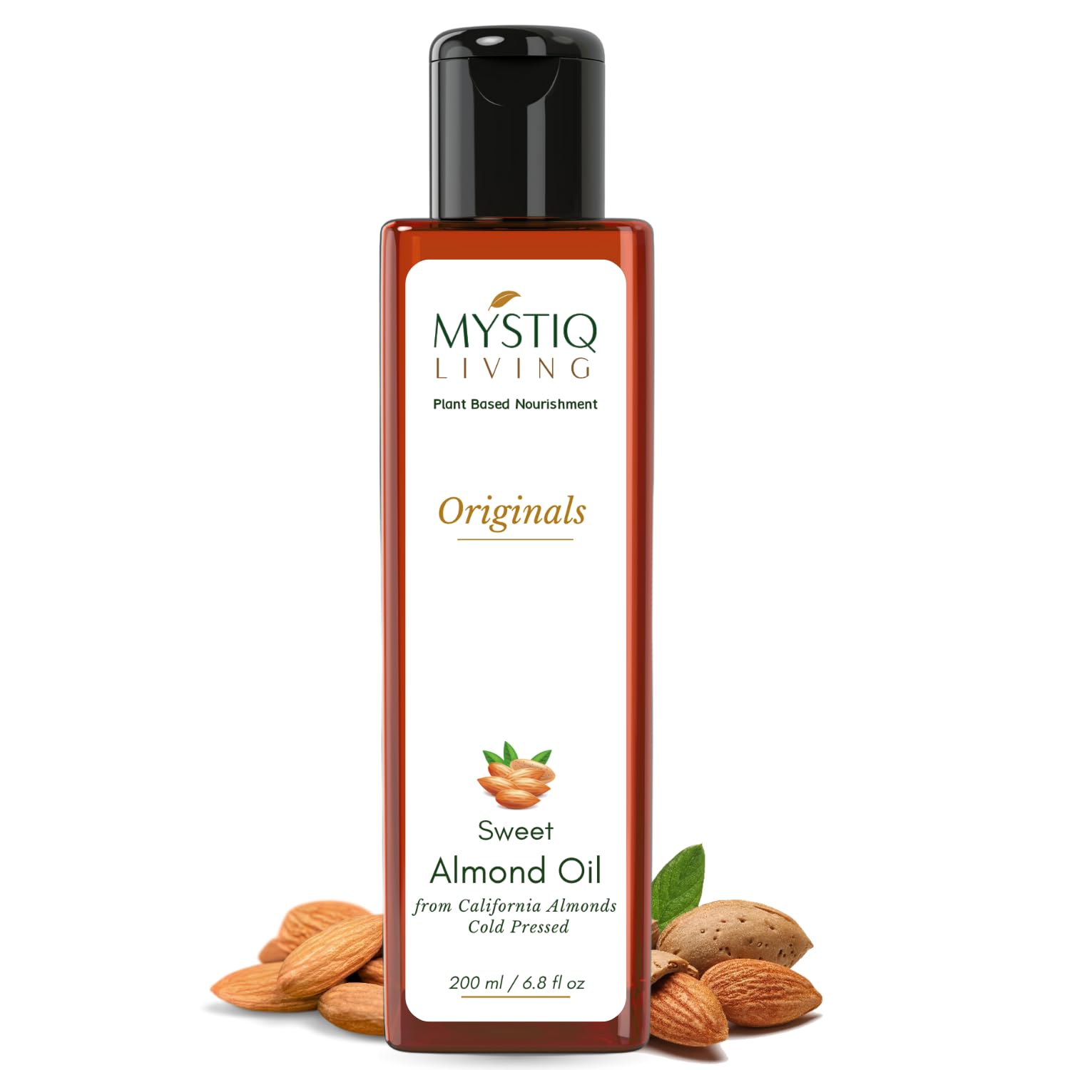 Mystiq Living Sweet Almond Oil for Skin, Hair Growth, Baby Skin and Face, Glowing Skin, Body Massage (Badam Rogan) - 200 ML | 100% Pure Cold Pressed &