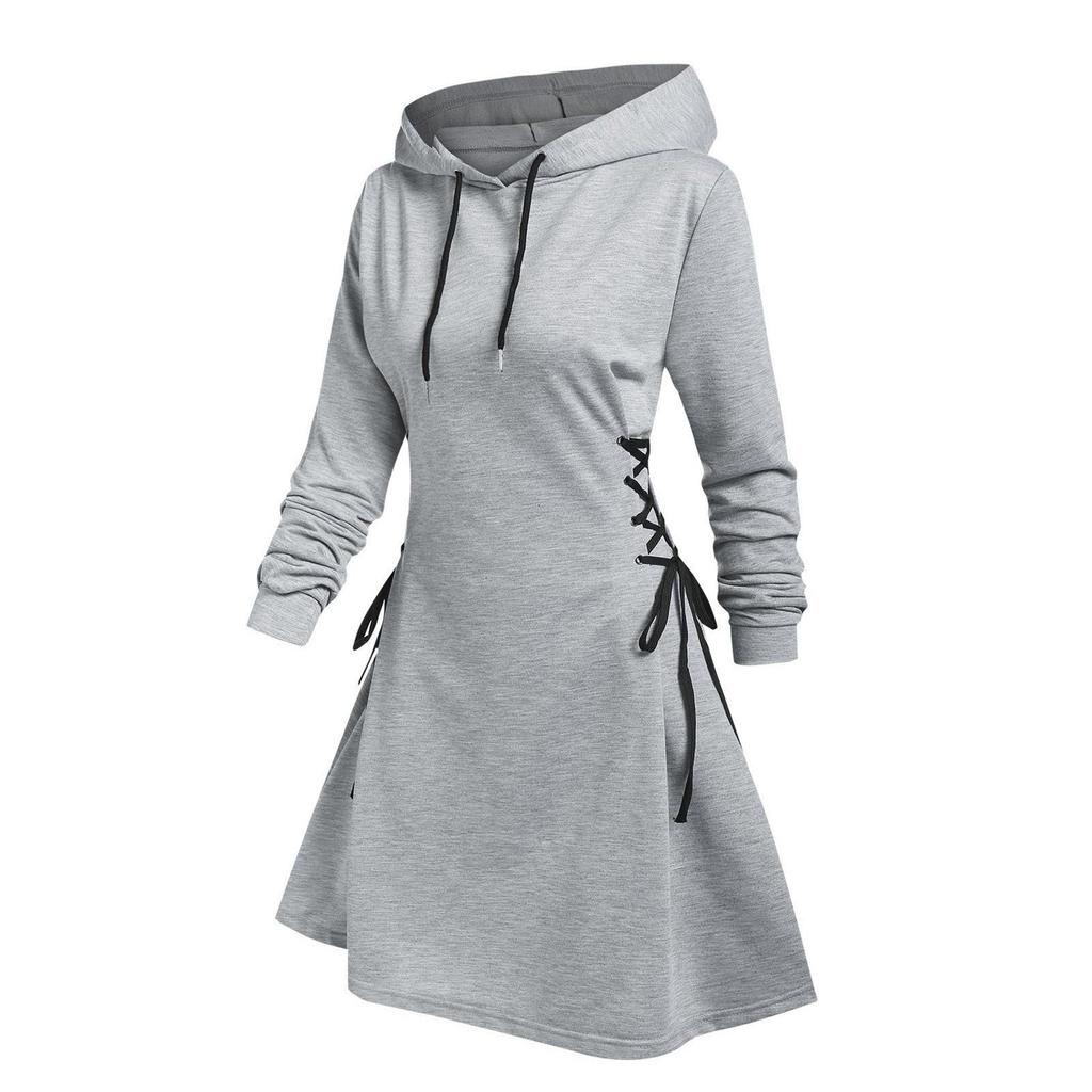 Women's Hooded Casual Fashion Hoodie Dress Long Sleeved Color Dress