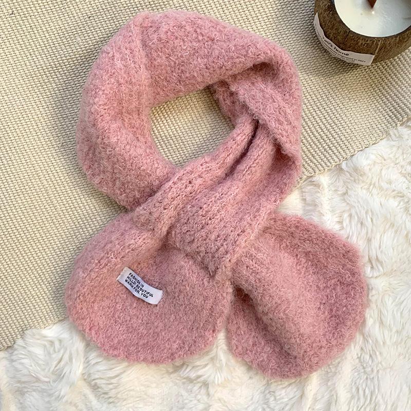 Autumn and winter scarf women's new versatile small ears solid color small scarf knitted wool cross scarf