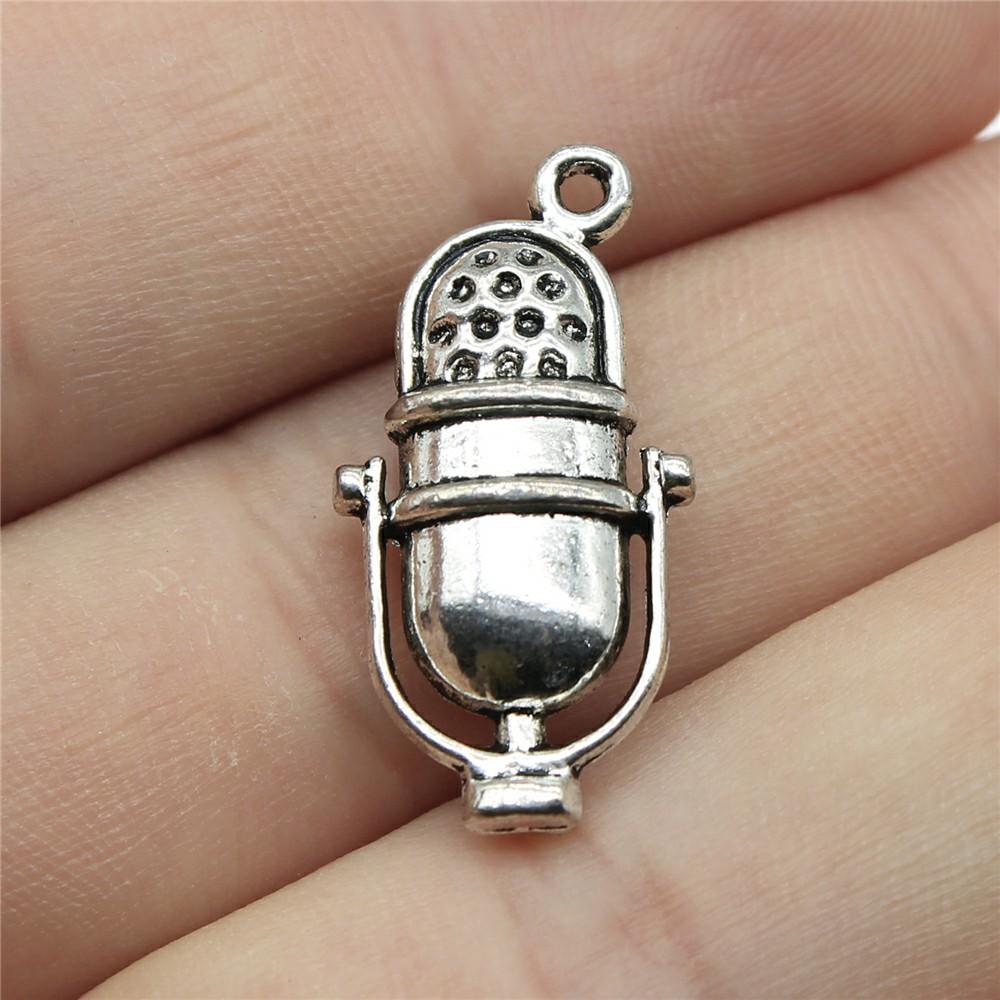 10pcs Musical Instrument Charms Antique Silver Color Guitar Microphone Violin French Horn Charms For Jewelry Making