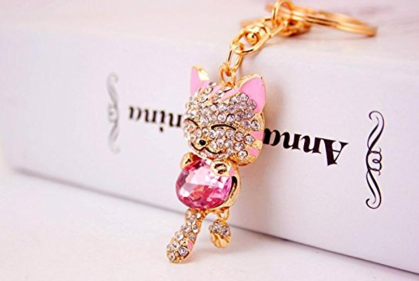 [BERUKO] Успокаивающий, Улыбающийся, Милый Кот, Счастливый Котенок, Брелок с Сияющим Камнем (розовый)