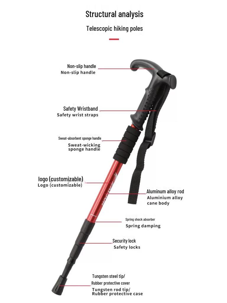 Bâton de trekking rétractable en aluminium pour la randonnée et la marche