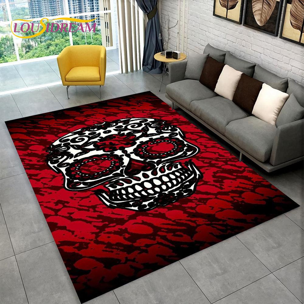 3D Gothic Horror Indian Skull Area Rug,Carpet Rug for Home Living Room Bedroom Sofa Doormat Decor,Kitchen Non-slip Floor Mat