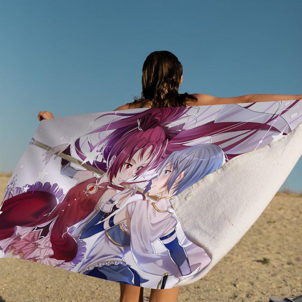 Anime Puella Magi Madoka Magica Beach Towel Cartoon Cute Summer Kids Large Bath Pool Beach Towel Microfiber Absorbent