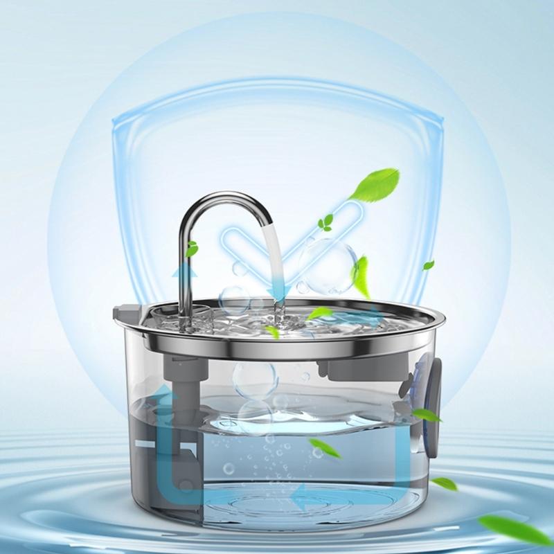 3.2L Pet Water Dispenser Stainless Steel Automatic USB Water Fountain For Dog Cats with MultiLayer Filtration Systems