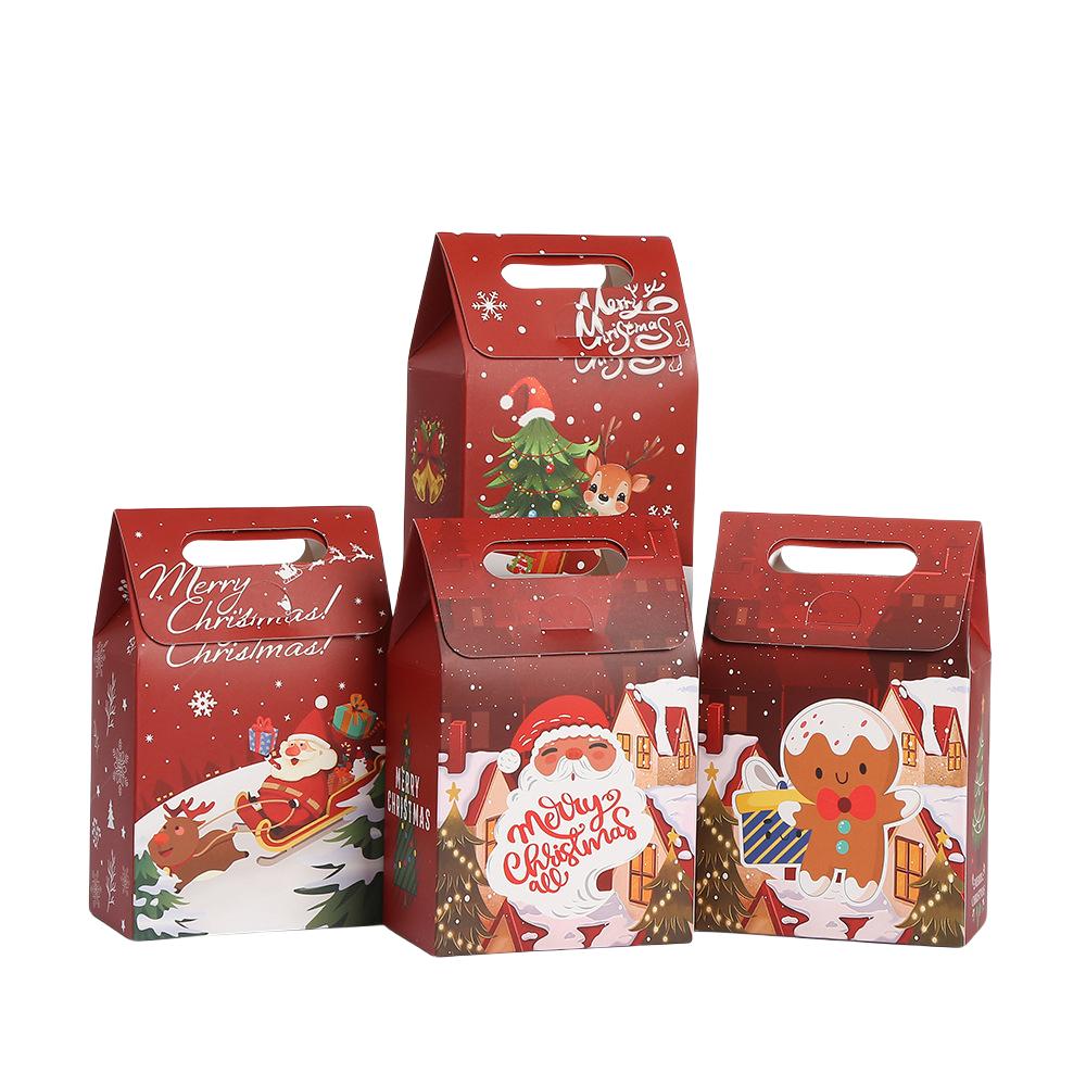 12Pcs StoBag Christmas Santa Pattern Reusable Paper Gift Tote Boxes for Xmas Candy Cake Wrapping Party Favors Packaging