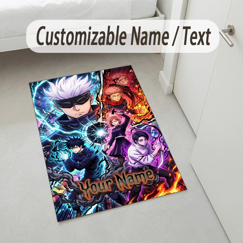 Personalized Crystal Velvet Carpet,Jujutsu Kaisen Custom Printed Name, Plush Area Rug For Home Indoor Decor