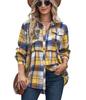 Women's Blue Orange White Checkered Shirt with Pockets, Casual Long Sleeve Plaid Top