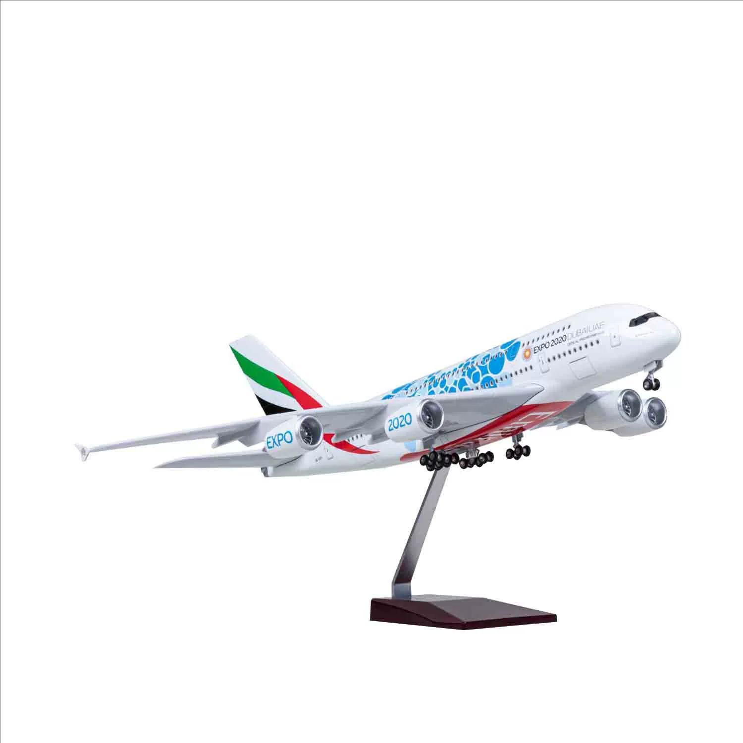 

Модель самолета A380 ОАЭ Expo со светом и колесами, статичная модель самолета, украшение