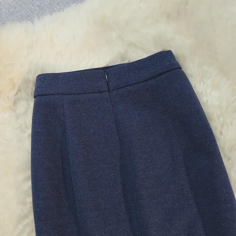 Damen-Wollrock mit Fischschwanzmuster – hohe Taille, schmale Passform, mittellang für Frühling, Herbst und Winter 2025.