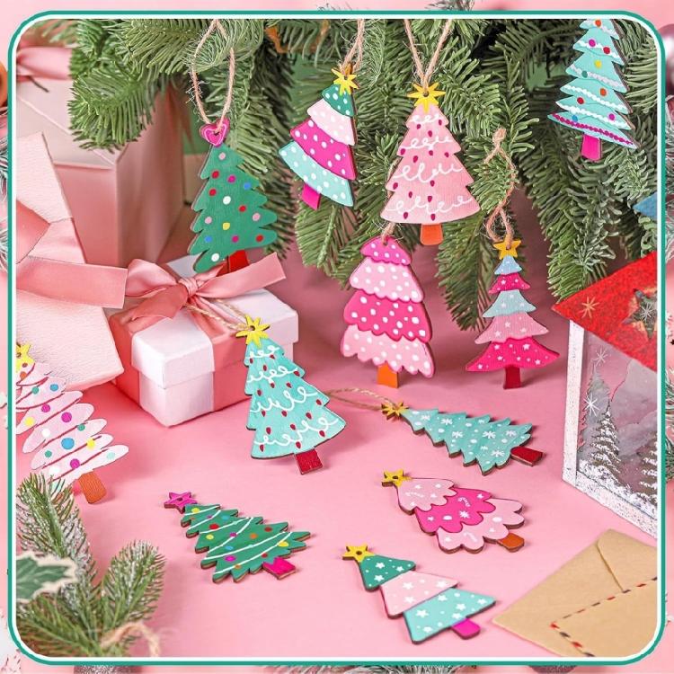 Natural Wood Christmas Hanging Decorations Vintage Inspires Carved Designs Pendant For Indoor Fireplaces Tree