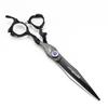7" Black Dragon Handle Hairdressing Scissors - High-End Straight Shears for Pet Grooming