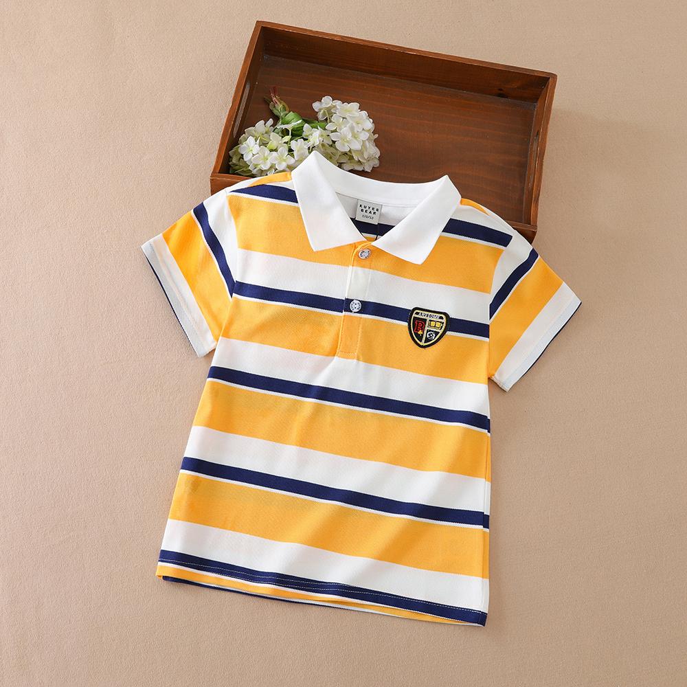 Polos Rayés pour Garçons 5-12 Ans Enfants Été Manches Courtes Col à Revers T-shirt Décontracté avec Badge Haut Uniforme Scolaire Enfant T-shirt