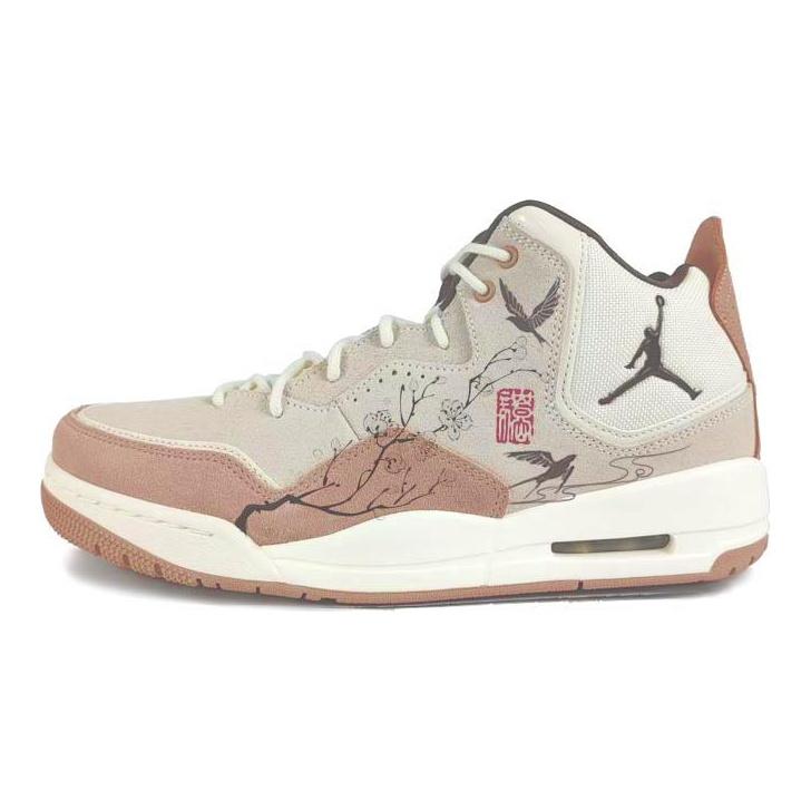 Jordan Courtside 23 Textile, Split Cow Leather Abrasion Resistant Mid top Vintage Basketball Shoes Men's Brown White FQ6860-121(Team352-)