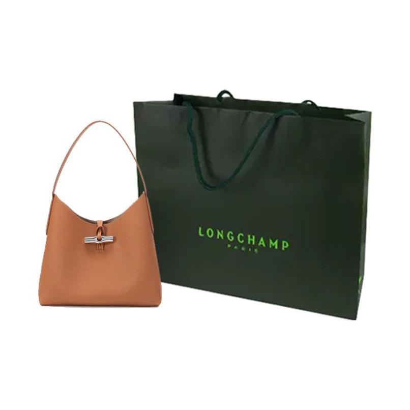 Longchamp Le Roseau 27 Solid Color Zipper Hidden Pocket Bamboo Buckle Leather Big Bag Tote Shoulder Bag Medium Women Bags Yellow-Brown 10153HPN016