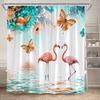 Tropical Jungle Flamingo Shower Curtains Animals Lake Lotus Flowers Palm Tree Plant Forest Scenery Fabric Bathroom Curtain Decor