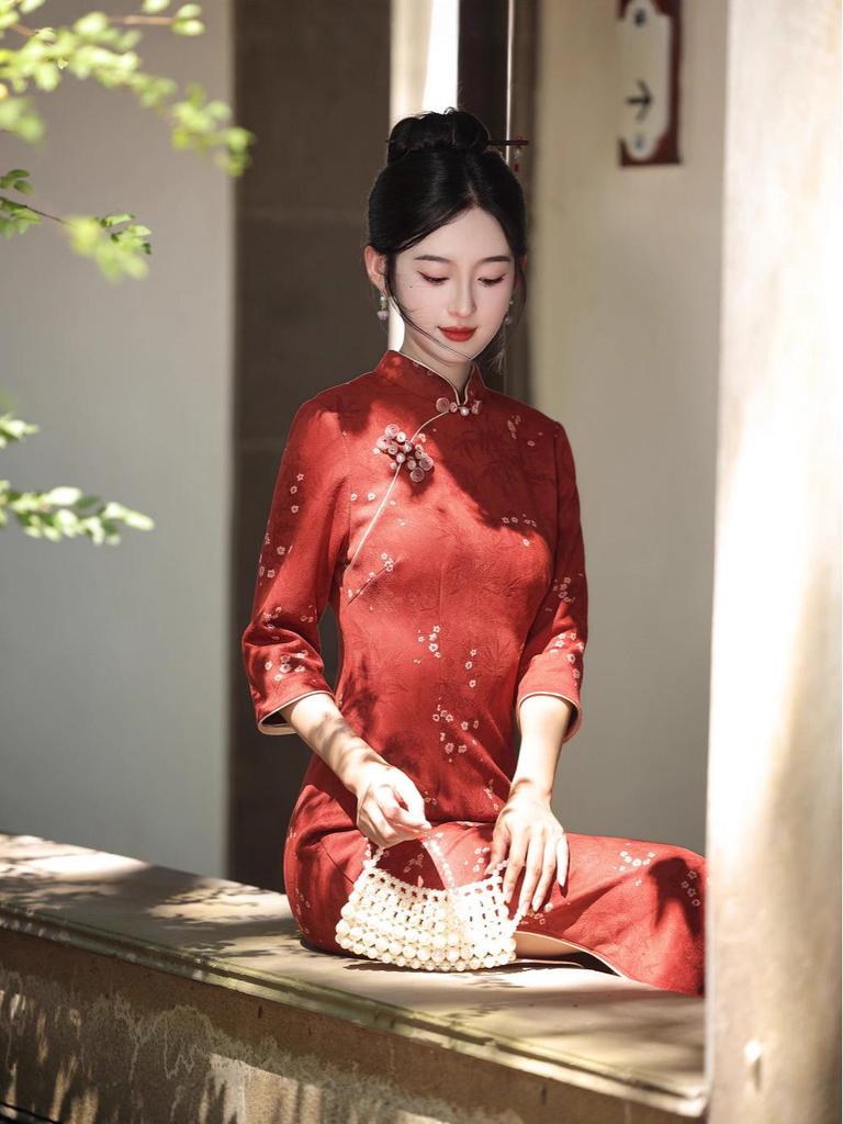 Suede Cheongsam: New 2025 Autumn Long-Sleeve Dress, National Style for Young Girls