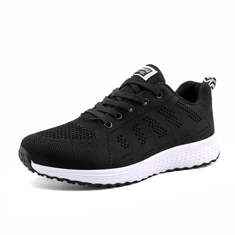 Spot hot-selling large-size women's shoes front lace-up fly-woven sneakers breathable mesh running shoes women