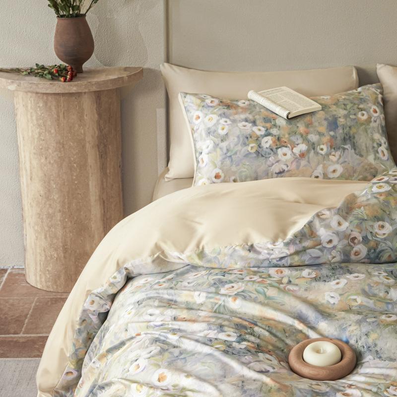 Cold Silk Cool Bedding Set Four-piece Set Oil Painting Style Skin-friendly Breathable Comfortable Bed Sheet Quilt Cover Pillowcase
