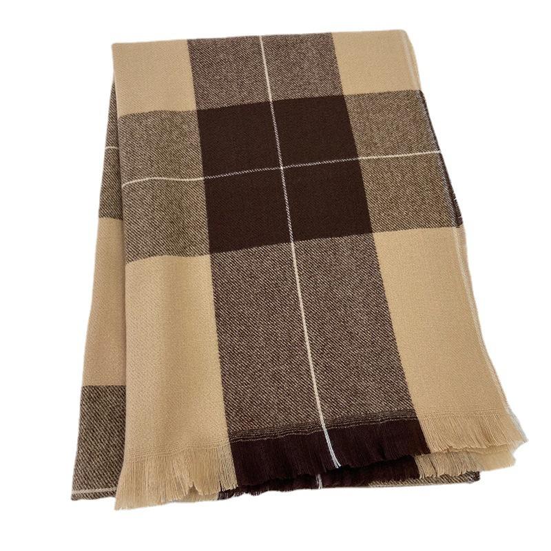 Autumn And Winter Scarf Women'S Versatile Long Style Imitation Cashmere Retro Large Grid Tassel Scarf Shawl