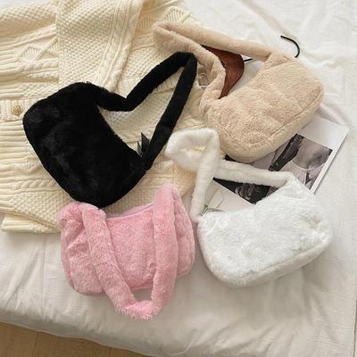 Fashion New Plush Fluffy Shoulder Crossbody Handbags Vintage Women Solid Color Underarm Bag Portable Square Travel Street Purse
