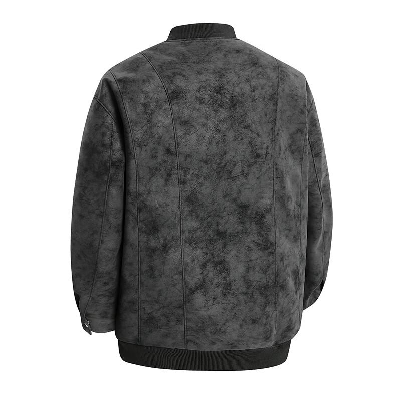 ROMON Men's Baseball Collar Faux Leather Jacket
