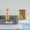 Golden Resin Cheetah Sculpture Tabletop Ornament Decorative Animal Figurine with Glass Photo Frame